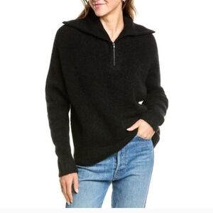 Vince Black Fuzzy Zip-Up Sweater